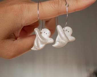 Draped Pearl Ghost Hoops | Halloween dangle earrings, Spooky Ghost Earrings, Ghoul Earrings, Fall Hoops, Pumpkin, Coffee