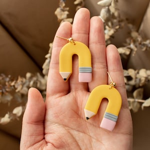 Pencil Dangles | teacher appreciation earrings, pencil arch yellow dangles, school earrings, teacher gift