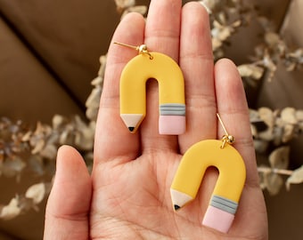 Pencil Dangles | teacher appreciation earrings, pencil arch yellow dangles, school earrings, teacher gift