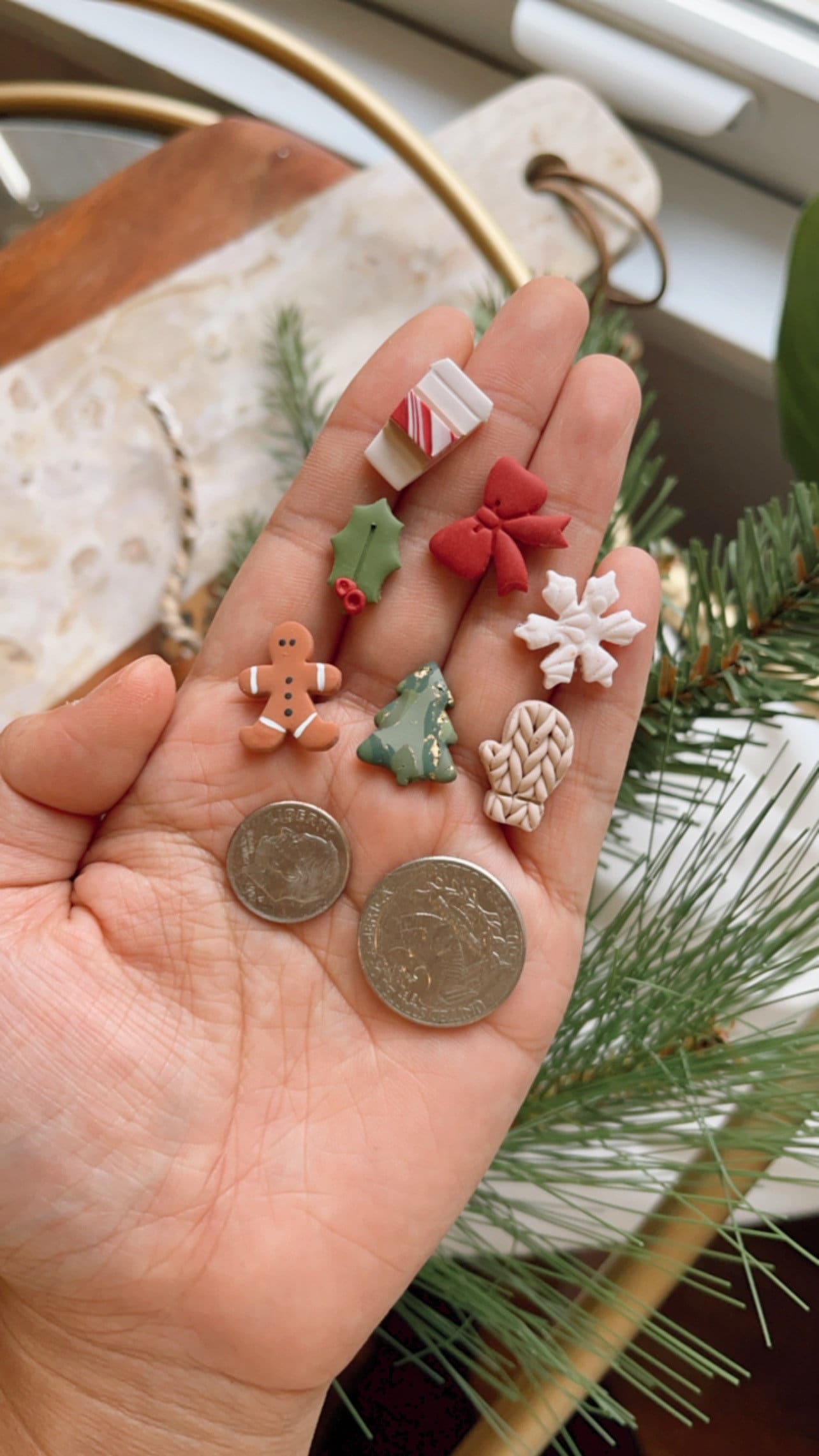 Holiday Studs | snowflake mocha latte coffee cup tree gingerbread man candy cane knit mitten holly leaf Bow polymer clay Christmas earrings