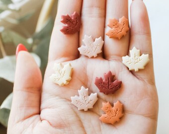 Maple Studs | Fall Leaves, Autumn earrings, Leaf Earrings, Red Orange Gold Flake Earrings, Dangle Statement Earrings