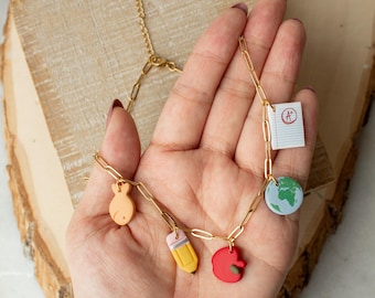 Teacher Charm Necklace | back to school teacher, polymer clay dangle earrings, floral back to school earrings, teacher, appreciation gift