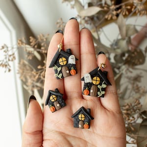 Hanglamp en stekers van het spookhuis | Hangoorbellen polymeerklei herfst Halloween, oorbellen van spookachtige klei