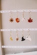 Fall Hoops | Sunflower, maple leaf, pumpkin, Halloween, latte, coffee cup, Moon witch hat earrings polymer clay, autumn ghost dangles 