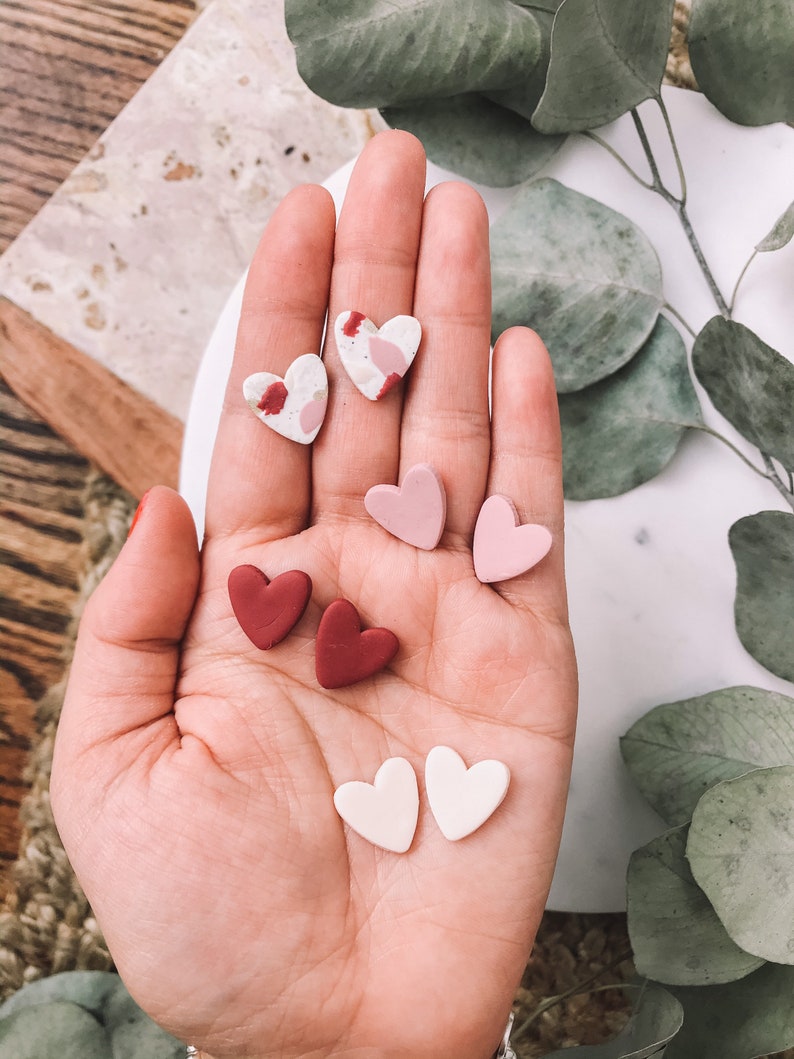 Little Heart Stud Pack Spring Summer Textured Lightweight Polymer Clay Earrings Pastel Colors Terrazzo image 1