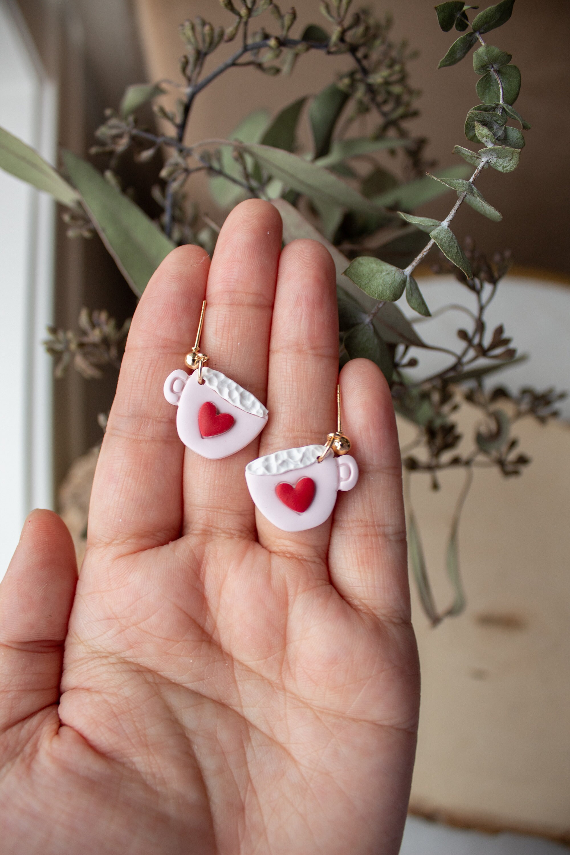 Valentines Day Earrings, Clay Earrings, Heart Earrings, 