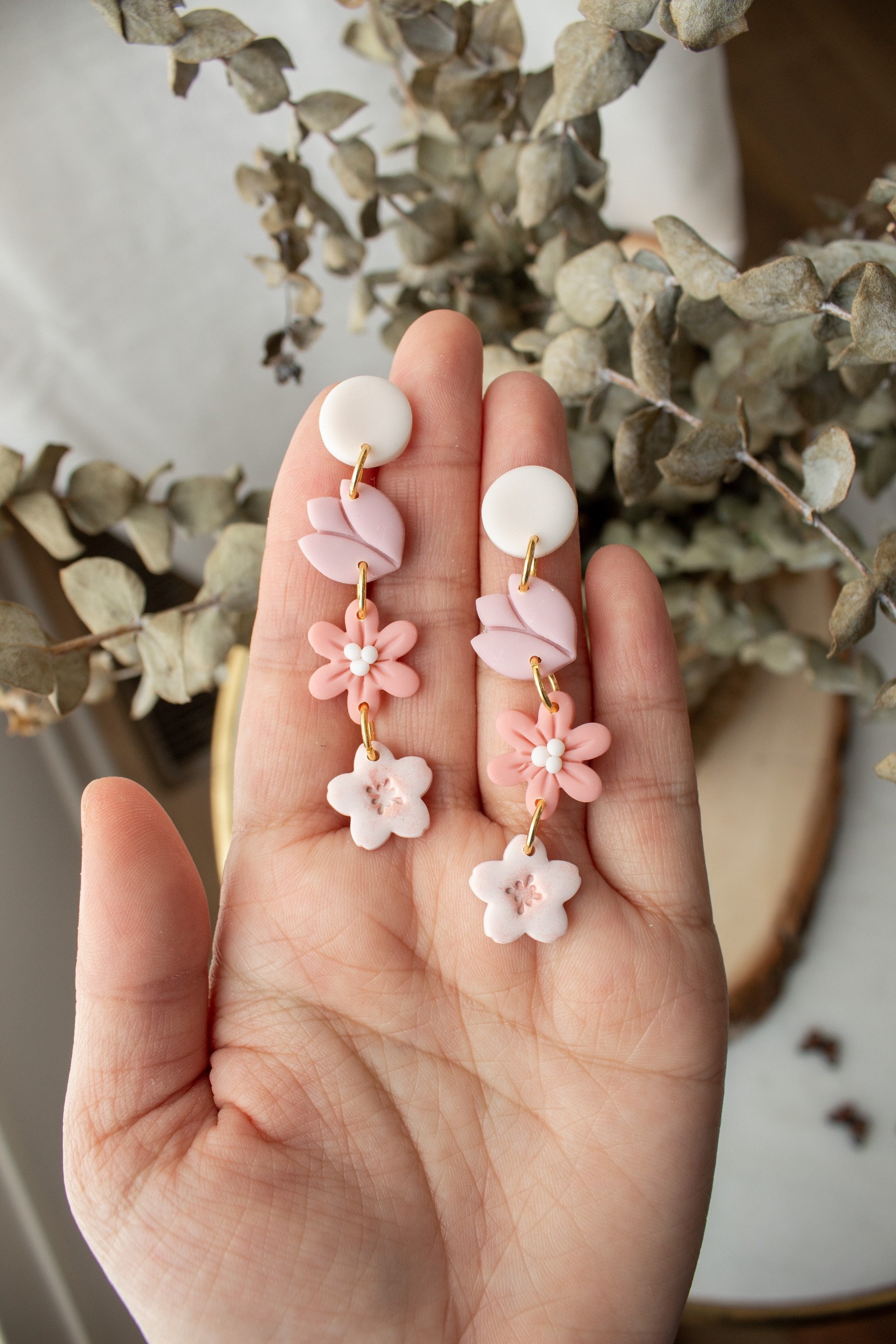 Spring Collection Floral Dangles Flower Polymer Clay Earrings