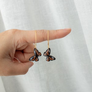 Monarch Butterfly Hoops | Butterfly Handmade Polymer Clay Earrings, Polymer Clay Dangles, Butterfly Dangles, Spring Summer Earrings