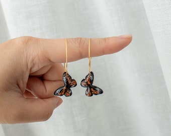 Monarch Butterfly Hoops | Butterfly Handmade Polymer Clay Earrings, Polymer Clay Dangles, Butterfly Dangles, Spring Summer Earrings
