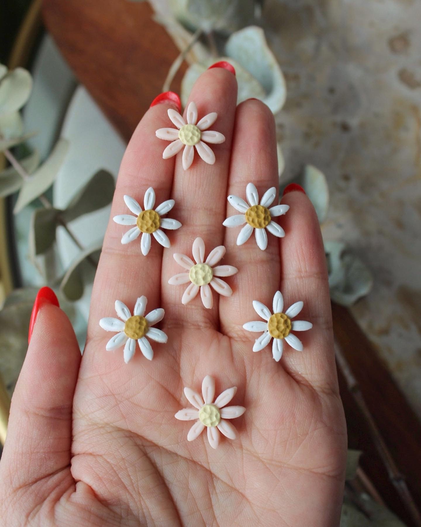 Daisy Studs | Neutral Marble Statement Earrings / Clay Earrings | Pink  Yellow White Speckled Flower Studs