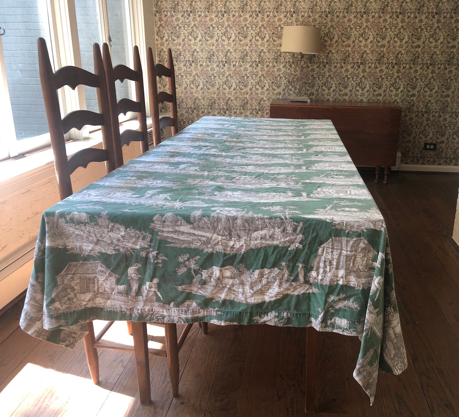 Tablecloth 68 X 126 Green Toile Tablecloth Made in Italy Etsy