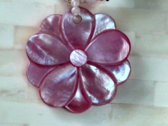 Necklace Stones and Beads and Carved Flower Penda… - image 7