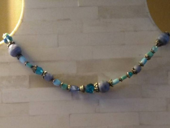 Necklace Blue Beads with Silver Spacers - image 1