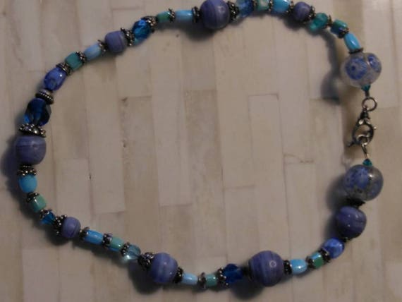 Necklace Blue Beads with Silver Spacers - image 3