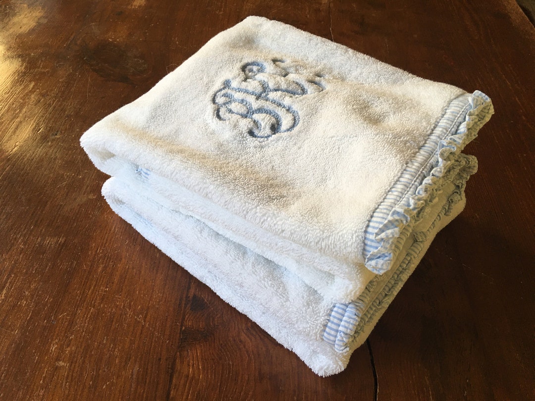 Two White Towels Blue Striped Ruffle BKH Initials Cotton Etsy
