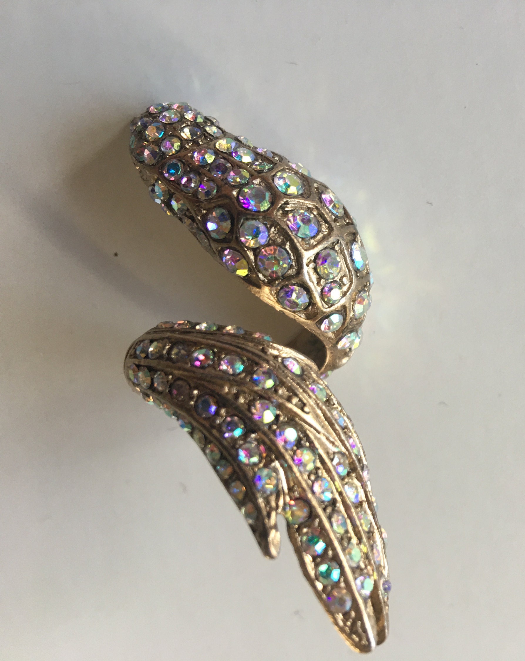 Ring Rhinestones Gold Tone Setting Angel Wings 3 Inch Spread - Etsy