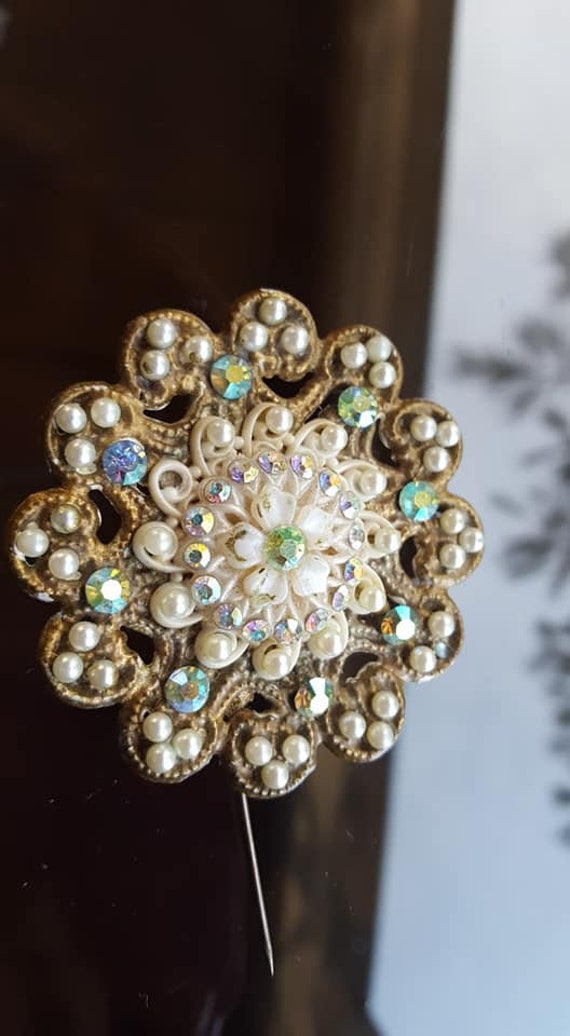 Brooch Fancy Old Round Pin Safety Clasp Vintage Je