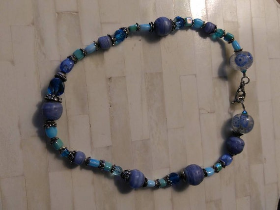 Necklace Blue Beads with Silver Spacers - image 5