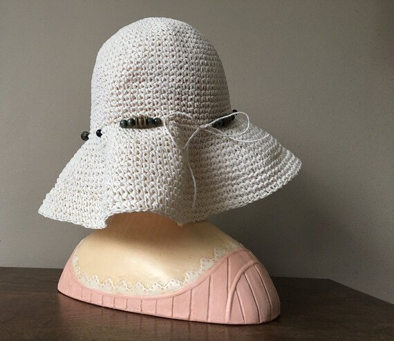 White Straw Hat Floppy Sun Hat Brimmed String Bow - image 3