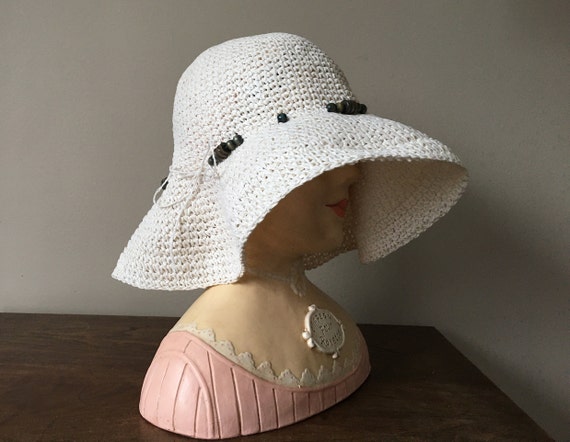 White Straw Hat Floppy Sun Hat Brimmed String Bow - image 5