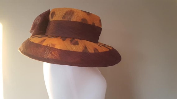 Sinamay Hat Leopard Spots Beige and Purple Wide B… - image 5