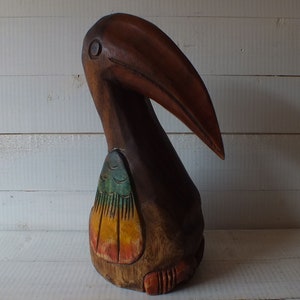 Vintage Wooden Toucan Figure Handmade - Large Carved Wood Toucan - Wooden Sculpture Toucan - 1970s