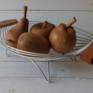 Handcrafted Wooden Fruit - 4 Pieces Wooden Figure - Wood Apple - Wood Pear - Wood Quince - Wood Plum - Vintage 1970s
