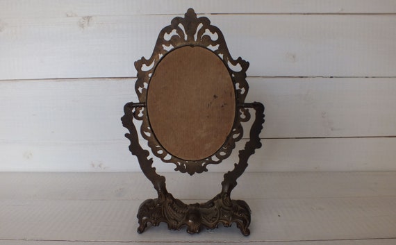 Small Oval Mirror Brass Frame Vintage Ornate Little Desk This Stunning Victorian Period Gilt Oval Mirror Has The Most Amazing Design With Fabulous Scrolls Of Swept Acanthus And Hanging Fabric Pennants As