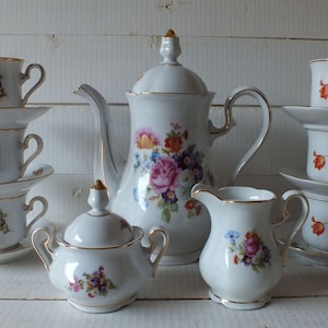 コーヒー エスプレッソ セット - チェコ磁器 - 新品コーヒー サービス Leander 1946 RGK China de Boheme - カルロヴィ ヴァリ - シャビー シック - ヴィンテージ 1990 年代