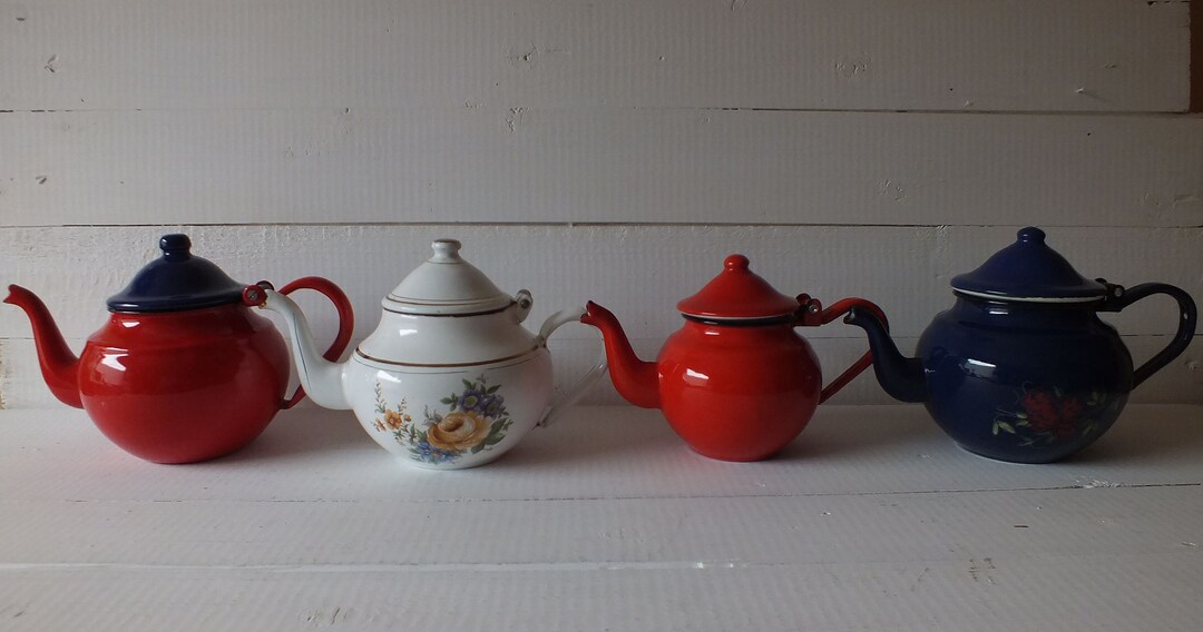 Small Enamel Tea Kettles Enamel Coffee Pots Country Etsy