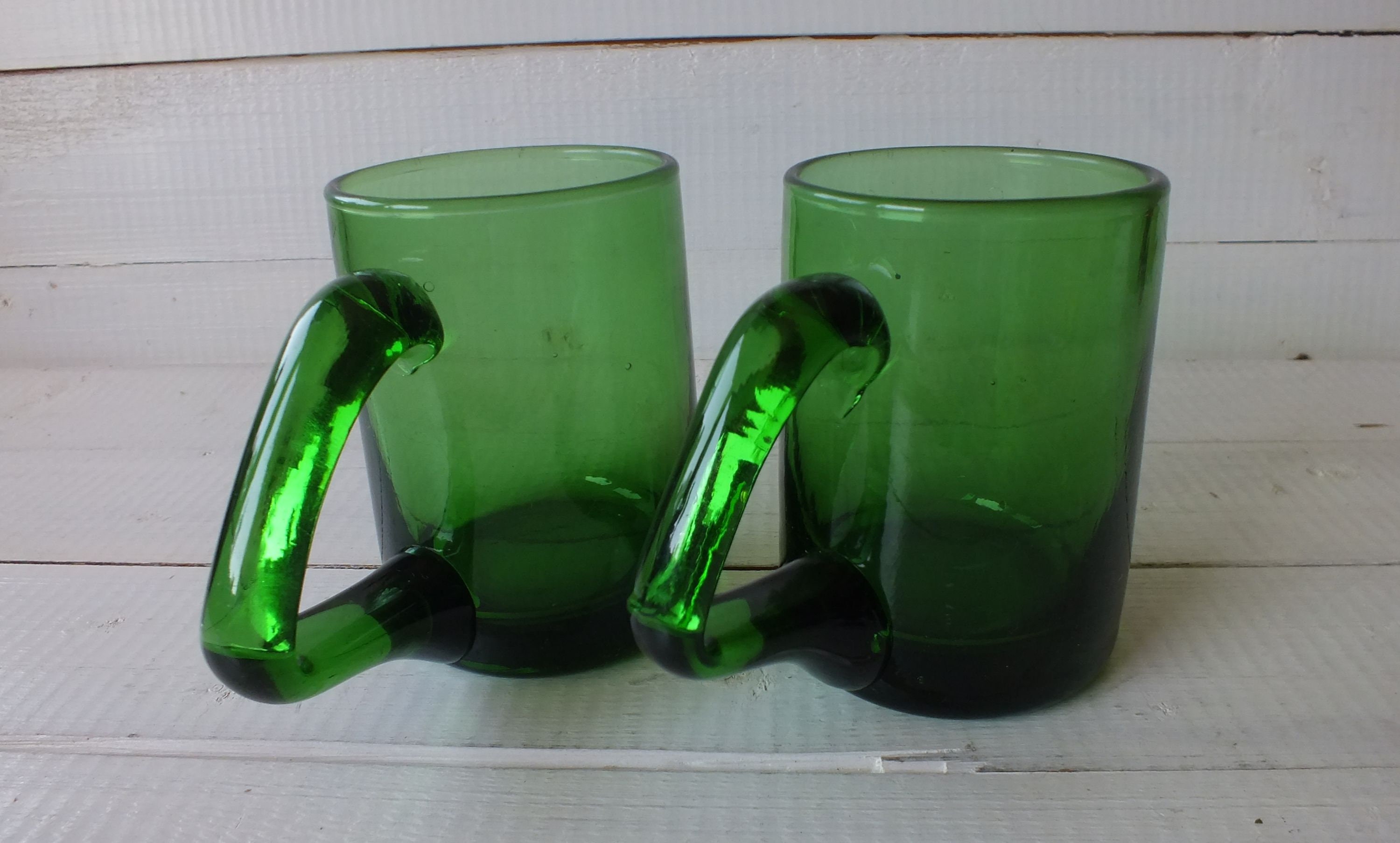 Vintage Art Glass Cup Wit Handle Handmade Green Two Cups Etsy UK