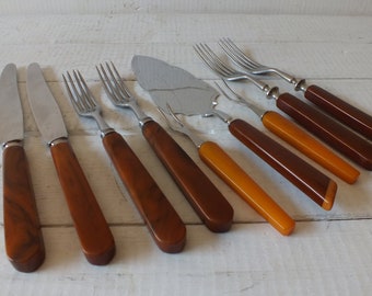 Art Deco Bakelite Cutlery - Lot of 9 Pieces Cutlery Bakelite Handle - Serving Bakelite Handle - Pie Serving Handle Bakelite - 1930s
