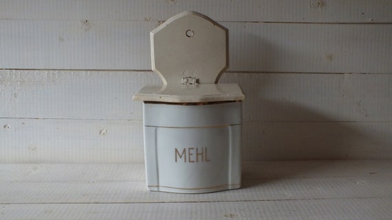 Antique Flour Box Flour Container Kitchen Storage Wall Hanging Kitchen  Decor Flour Keeper Flour Holder Wall Porcelain Wooden Box 