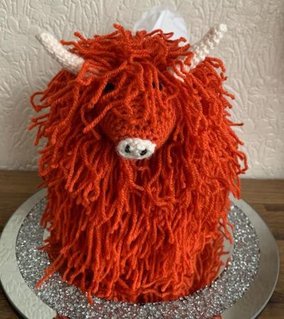 39 Highland Cow Crochet Patterns for Rustic, Fluffy Amigurumi Charm 13 Highland Cow tissue box cover