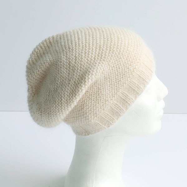 Laine pour femmes tricotée de bonnet blanc, chapeau de bonnet crème tricoté Slouchy, chapeaux tricotés pour femmes, chapeau de bonnet beige, chapeau d’hiver tricoté,