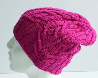 Womens knitted bright pink merino wool  beanie hat Slouchy fuchsia pink wool  beanie Women knit wool hats ,White wool beanie hat