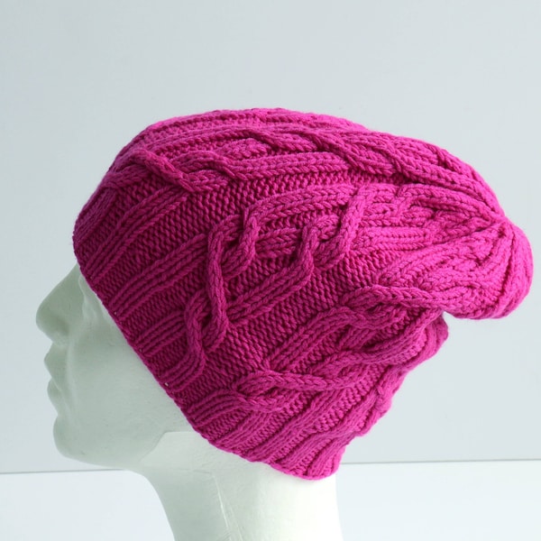 Tricot femme rose vif colmate en laine mérinos chapeau Slouchy fuchsia rose bonnet en laine femmes tricoté chapeaux en laine, chapeau bonnet en laine blanche