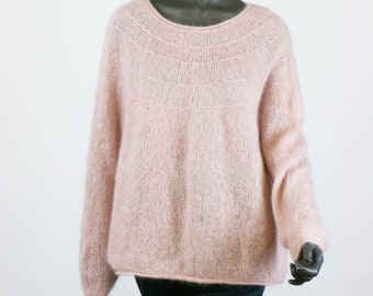 Mohair silk oversize sweater Light pink Wool Sweater Mohair Pullover Old rouse Knitted Jumper Wool Jacket Mohair Jumper