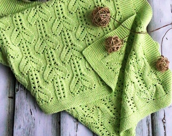 100% cotton hand knitted baby blanket, Green baby blanket, Newborn baby blanket, Green nursery babywrap, Baby shower gift for new mom