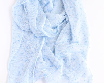 Women's linen knitted blue scarf Women linen scarf Knitted linen scarf Wedding shawl Knitted shawl Woman access