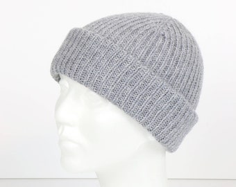 Tawer gray knit beanie hat, wool knit ribbed hat ,knit hat Women knit wool beanie  fishermen  hand knit beanie hat winter hat