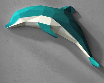 Dolphin Papercraft - Low Poly Paper Sculpture, DIY Trophy & Wall Décor PDF Patterns for Unique Home Art