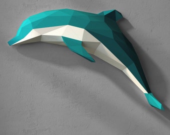 Dolphin, Papercraft animals, Papercraft pdf, Paper sculpture, Dolphin papercraft, Low Poly, Trophy, Wall sculpture