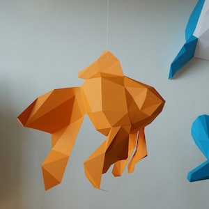 DIY Paper Sculpture - Goldfish Papercraft Template, 3D Animal Trophy Model PDF, Creative Paper Craft Decoration