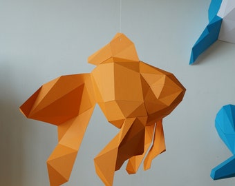 DIY Paper Sculpture - Goldfish Papercraft Template, 3D Animal Trophy Model PDF, Creative Paper Craft Decoration