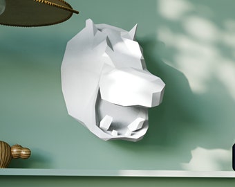 Hippo, Hippo Low Poly, Papercraft pdf, Papercraft animals, Papercraft trophy, Wall Sculpture, Low Poly, Trophy, 3d Papercraft, Paper Model