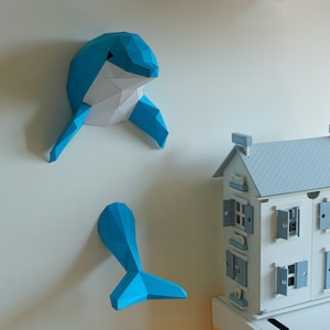 Papercraft Animals - Dolphin Wall Sculpture Trophy, Low Poly Art Decor, PDF Download for Easy Crafting