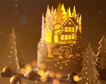 Camion de Noël svg, lampe lanterne, lumière de Noël svg, boîte d’ombre svg, lampe en papier, famille Noël svg, boîte cadeau svg