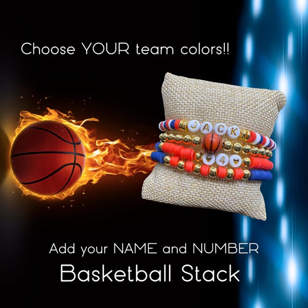 Basketball Mom Bracelet Stack Personalized: Team Colors, Name & Number