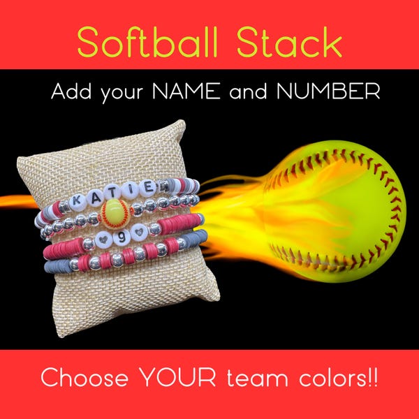 Softball Mom bracelets | Personalized Name bracelets| Softball| Mom gift| Stacking Bracelets| Mom bracelets | Heishi bead bracelets|Jewelry
